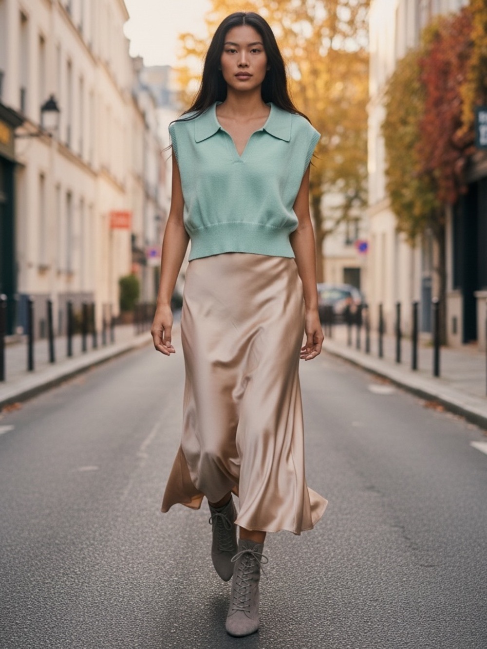 Le Lis Mint Green Sleeveless Polo Top